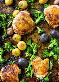 Sheet Pan Chicken With Roasted Broccoli And Potatoes Recipe Pan Chicken Thighs Broccoli And Potatoes Sheet Pan Recipes