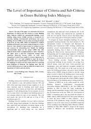 There are two prerequisites for the certification of projects: Pdf The Level Of Importance Of Criteria And Sub Criteria In Green Building Index Malaysia Syafiq Sharip Academia Edu