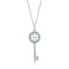Tiffany Keys Blossom Key Pendant In 18k White Gold With Diamonds On A Chain Perhiasan