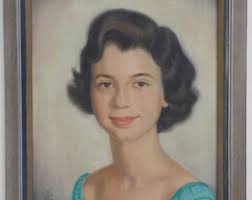 Midcentury Brunette WOMAN in Turquoise Blouse , Oil PORTRAIT Painting,  Lstd. Roy PERHAM ,c1959, Framed, 15 3/4 X 17 5/8 In.