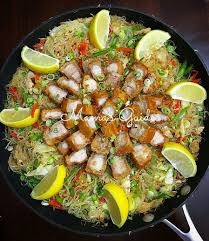 Pancit Bihon With Lechon Kawali Pancit Recipe Pancit Lechon Kawali