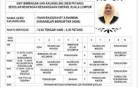20 dan 24 hingga 27 september 2018. Guru Kaunseling Nurhaiza Che Mat Jadual Waktu Guru Kaunseling Smk Cheras 2018