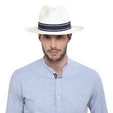 Genuine Roland Garros Panama Hat With A Striped Ribbon Ivory And Navy Blue Roland Garros Store