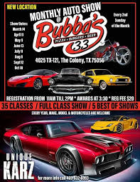 Log in sign up sign up Bubba S 33 Monthly Car Show 2021 Tx Carcruisefinder Com