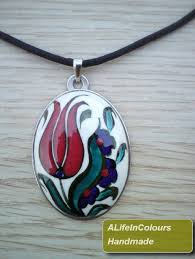 Iznik Tile Pottery Tulip Pendant By Alifeincolours On Etsy 27 00 Ceramic Tile Art Porcelain Jewelry Ceramic Jewelry