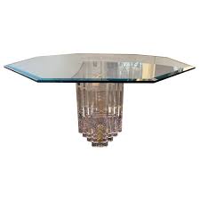 2:55 acrylic sculpture, lucite furniture leather chair, rug, lucite tables & light sculptures : Charles Hollis Jones Skyscraper Lucite Dining Room Table Round Octagonal At 1stdibs