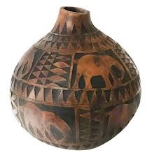 Vintage African Carved Calabash Gourd Tribal Elephants Calabash Tribal Home Decor Calabash Gourd