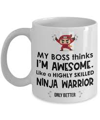Amazon Com My Boss Thinks I M Awesome Coffee Mug Best Fun Cute Funny Employee Appreciation From Boss Work Anniversary Christmas Office Ideas 11oz White Kitchen Dining