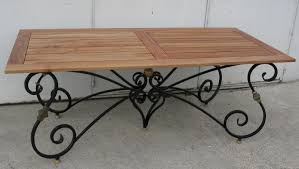 Dining Table With Base In Black And Gold Wrought Iron With Openwork Teak Tray Iron Table Wrought Iron Table Wrought Iron Table Legs