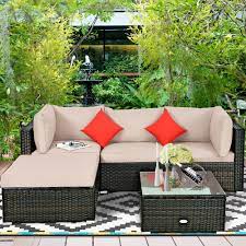 Costway 5pcs Outdoor Patio Rattan Furniture Set Sectional Conversation W Beige Cushion Walmart Com Diy Garden Furniture Diy Patio Furniture Cheap Comfortable Patio Furniture