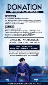 Adapun yang dimaksud anak yatim yaitu: á´®á´±hye Busy Arsd On Twitter Hello Everyone This Is Our New Project So Our Team Decided To Collect Donations For Orphanages In Malaysia This Project Is Under Bts Suga S Birthday