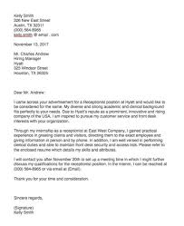 Medical receptionist cover letter example. Cover Letter For Medical Receptionist With No Experience Sample Cover Letter
