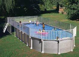 Oval Above Ground Pool With End Deck And Fence Best Above Ground Pool Above Ground Pool In Ground Pools