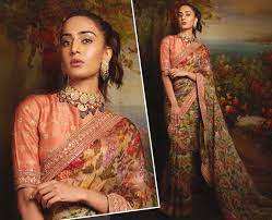 For a recent wedding event erica fernandes beautiful appearance in a sabyasachi couture embroidery skirt and full sleeves embroidery crop top and matching dupatta she finished off her look with tyaani by sabyasachi jewellery. Erica Fernandes Wrapped In A Sabyasachi Saree Is A Sight To Behold
