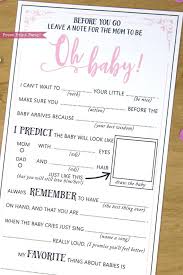 Baby Shower Game Mad Libs Advice Card Press Print Party