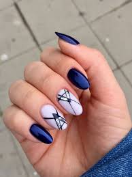 Black And Blue Nail Designs Almond Nails Dark Blue Dark Blue Nails Blue Nail Designs Almond Nails Designs