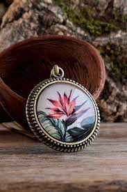 Bird Of Paradise Pendant Necklace Summer Pendant Swarovski Crystal Rings Flower Necklace