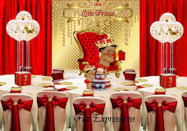 Little Prince Red Gold Baby Shower Decorations Kit