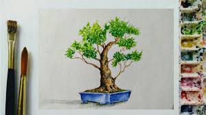 A bonsai tree is a tree used as an ornamental decoration that has been prevented from growing to its normal size. Watercolor Painting Bonsai Tree Artwork By Sajitha Youtube
