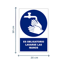 Cartelería de higiene preventiva: Una señal de información mostrando los pasos correctos para el lavado de manos, colocada al lado de un lavamanos en una zona de descanso de empleados.