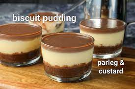 A dazzling dessert with bourbon biscuit base, caramel layer, creamy coconut topping and banana toffee. Biscuit Pudding Recipe Chocolate Biscuit Pudding Parle G Custard Pudding