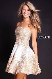 Off White Gold Embroidered Strapless Short Dress 58938 Gold Dress Short White Gold Dress Gold Cocktail Dress