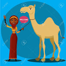 Mujer Beduina A Pie, Lo Que Lleva A Un Camello. Señora Joven Alegre  Agitando La Mano. Mujer Árabe Joven Ilustraciones svg, vectoriales, clip  art vectorizado libre de derechos. Image 64777656