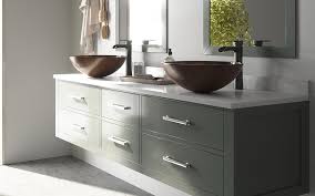 A Floating Double Vanity With Copper Bowl Sinks Bathroom Design Small Small Bathroom Sinks Bathroom Design Small Modern