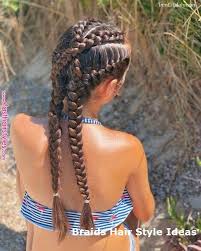 Section hair down the middle and create two braids. Good Looking Updo Braids Hair Style Braided Hairstyles In 2020 Thick Hair Styles Hair Styles Hairstyle