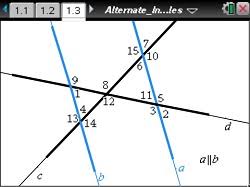 Definition of alternate interior angles with introduction and learn properties of alternate interior the angles which appear inside and opposite sides of transversal are called alternate interior angles. Activity Alternate Interior Angles Geometry Ti Math Nspired