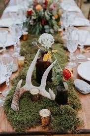 Naturally Boho Maine Wedding At The Lookout Junebug Weddings Antler Wedding Decor Rustic Wedding Table Wedding Table Settings