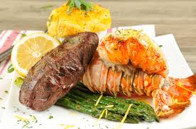 Summer Celebration Special Surf And Turf With Steak Lobster Tail Twice Baked Potatoes And Asparagus Recipe Steak And Lobster Dinner Lobster Dinner Surf And Turf