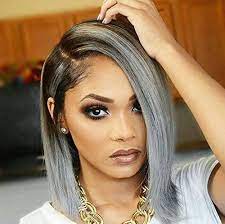 Moresoo Straight Brazilian Front Lace Bob Wigs 1b Off Black To Grey With Baby Hair T1b Grey St Hair Styles Hair Looks Artistic Hair