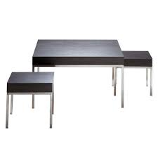 It has a smooth, gray laminate top and black metal, open frame legs. Contemporary Coffee Table Harmony T01 02 03 Fiapp Lacquered Mdf Laminate Stainless Steel Base