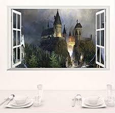 Harry potter brown and green floral wall decor hd hufflepuff. Wall Sticker 3d Window Harry Potter Poster Decorative Wizard World School Wallpapers For Children S Bedroom Wall Stickers 50 X 70 Cm Amazon De Diy Tools