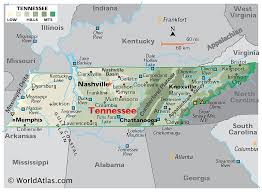 Physical map of tennessee showing major cities, terrain, national parks, rivers, and surrounding countries with international borders and outline maps. Tennessee Maps Facts World Atlas