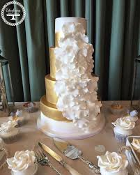 Gold And White Rose Petal Cascade Wedding Cake Cake Wedding Cakes Rose Petals