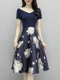 ファッション 花柄ワンピース vネック 短袖 切り替え 花柄プリント aライン 着やせ ワンピース long dress design fashion dresses casual dresses