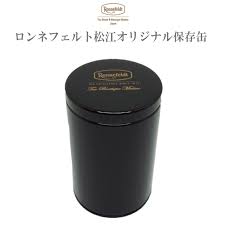 ロンネフェルト松江 オリジナル保存缶 黒 茶葉100g用 Br 紅茶 緑茶 ルイボス 保存 茶缶 保存缶 茶葉 保管 ハーブ 保存容器 茶筒 ブランド ロゴ キャニスター おしゃれ シンプル 上品 高級 カフェ ホテル オリジナル 産地 種類別 茶器など 紅茶専門店ロンネフェルト松江