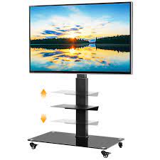 We always strive to offer only the best furniture for the best price. 5rcom Tall Rolling Floor Tv Stand Mobile Tv Cart With Lockable Caster Wheels And Shelves For 32 37 42 46 50 55 60 65 70 75 Inch Lcd Led Oled Qled Flat