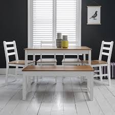 For restaurants and commercial establishments, dining table and bench sets may be longer and can fit up to twelve or fourteen people. Annika Dining Table W 4 Chairs Bench In White Natural Pine Noa Nani