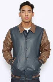 Obey Varsity Jacket Navy Mltd Varsity Jacket Jackets Pu Leather Jacket