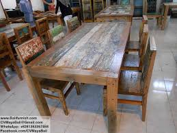 A frame rustic reclaimed wood dining table + bench with industrial black metal legs. Boat Wood Dining Table Furniture Indonesia