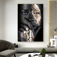 Masked African Woman Canvas Painting Golden Black Women Posters And Prints Modern Luxury Wall Art Pictures For Living Room Decor Painting Calligraphy Aliexpress