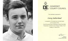 Duke of Edinburgh Gold Award for Corey Sutherland