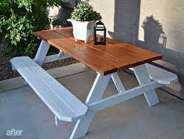 Flood Staining Made Simple And Sweepstakes Better After Painted Picnic Tables Picnic Table Pallet Furniture Outdoor