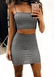 Black And White Plaid Skirt Outfits Summer Black White Plaid Crop Condole Belt 2 In 1 Mini Dress Fashion Outfits Crop Top Outfits 2 Piece Outfits