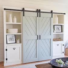 The surface is unfinished and ready to be this 36 sliding barn door is more modern than a farmhouse. 13ft 400cm Sliding Barn Door Hardware Kit Double Door Barn Door Kit Hanger Rail Track Set Double Door Kitchen Sliding Door Walmart Com Walmart Com