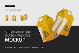 500ml Matte Juice Carton Package Mockup Set Counrty4k In 2020 Juice Carton Mockup Carton