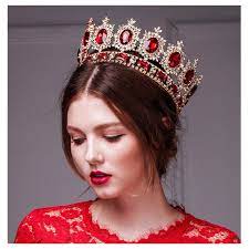Grande Europeu Royal Crown Strass Ouro Imitacao Rubi Tiara Super Grande Coroa Acessorio Wedding Hair Accessories Floral Accessories Hair Hair Accessories Crown